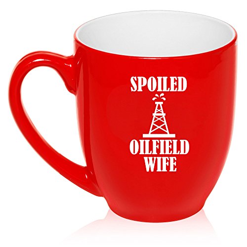 16 oz Large Bistro Mug Ceramic Coffee Tea Glass Cup Spoiled Oilfield Wife (Red)