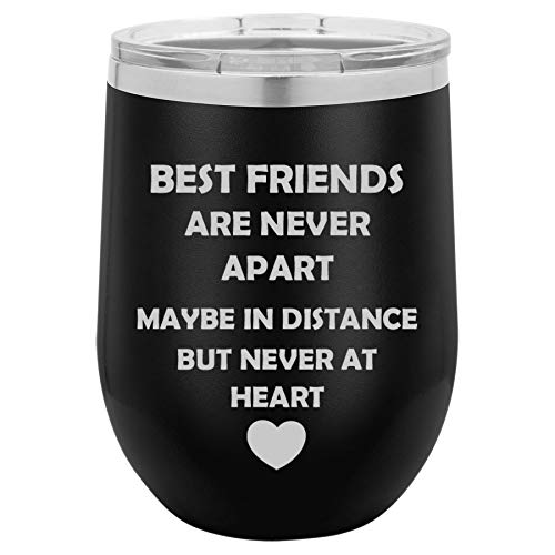 12 oz Double Wall Vacuum Insulated Stainless Steel Stemless Wine Tumbler Glass Coffee Travel Mug With Lid Best Friends Long Distance Love (Black)