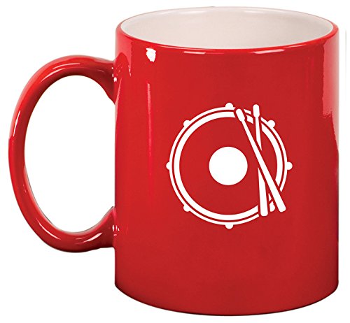 Ceramic Coffee Tea Mug Cup Drum Snare Drumsticks (Red)