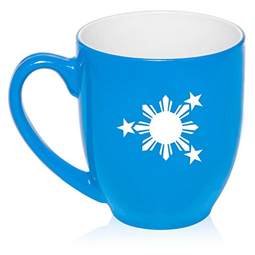 16 oz Large Bistro Mug Ceramic Coffee Tea Glass Cup Philippines Stars and Sun (Light Blue)