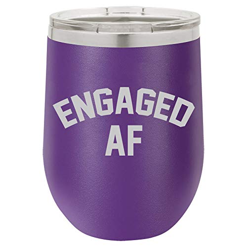 12 oz Double Wall Vacuum Insulated Stainless Steel Stemless Wine Tumbler Glass Coffee Travel Mug With Lid Engaged AF Funny Engagement (Purple)