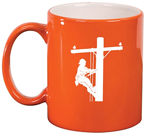 Ceramic Coffee Tea Mug Cup Lineman Electric Pole Climber (Orange)
