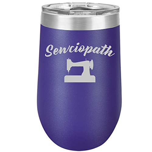 16 oz Double Wall Vacuum Insulated Stainless Steel Stemless Wine Tumbler Glass Coffee Travel Mug With Lid Sewciopath Funny Sewing Sew Seamstress Quilter (Purple)