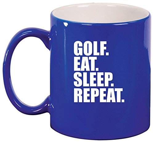 Ceramic Coffee Tea Mug Golf Eat Sleep Repeat (Blue)