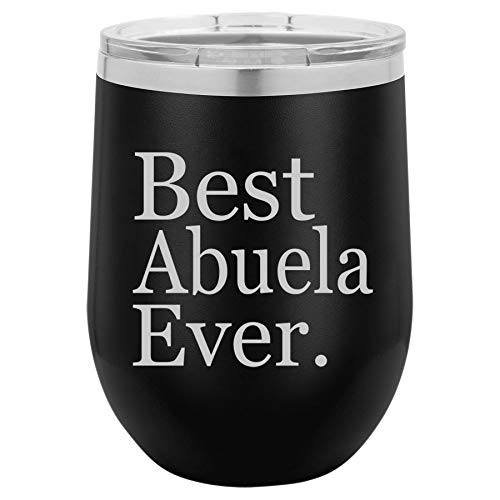 12 oz Double Wall Vacuum Insulated Stainless Steel Stemless Wine Tumbler Glass Coffee Travel Mug With Lid Best Abuela Ever Grandma Grandmother (Black)