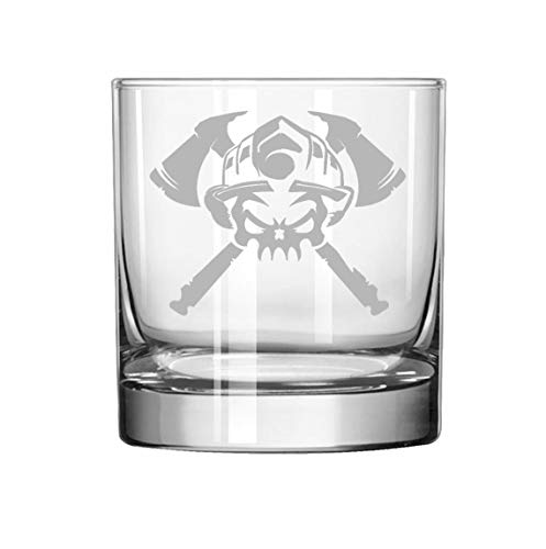 11 oz Rocks Whiskey Highball Glass Firefighter Skull