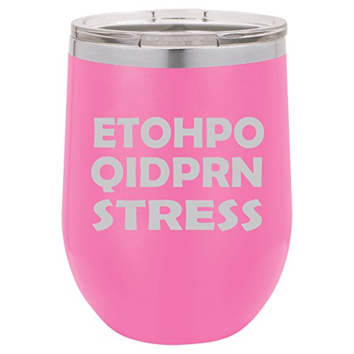 12 oz Double Wall Vacuum Insulated Stainless Steel Stemless Wine Tumbler Glass Coffee Travel Mug With Lid ETOHPO QIDPRN Stress Nurse (Hot-Pink)