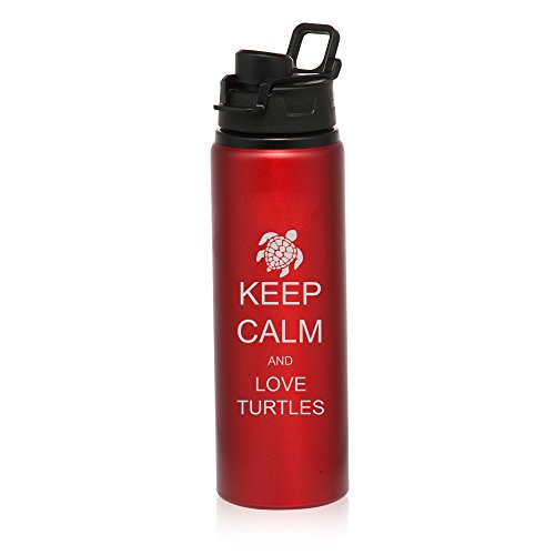 25 oz Aluminum Sports Water Travel Bottle Keep Calm And Love Turtles (Red)