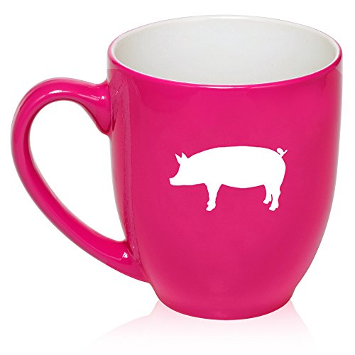 16 oz Large Bistro Mug Ceramic Coffee Tea Glass Cup Pig (Hot Pink)