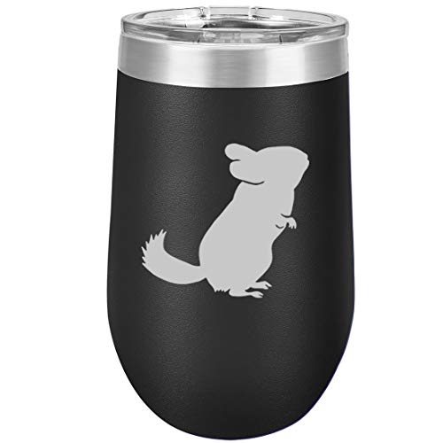 16 oz Double Wall Vacuum Insulated Stainless Steel Stemless Wine Tumbler Glass Coffee Travel Mug With Lid Chinchilla (Black)