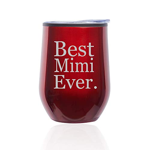 Stemless Wine Tumbler Coffee Travel Mug Glass With Lid Best Mimi Ever (Red)