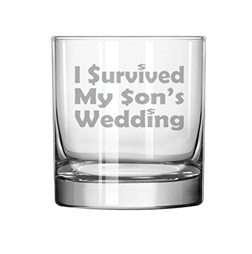 11 oz Rocks Whiskey Highball Glass Funny Mother Mom Dad Father of the Groom I survived my son's wedding,MIP