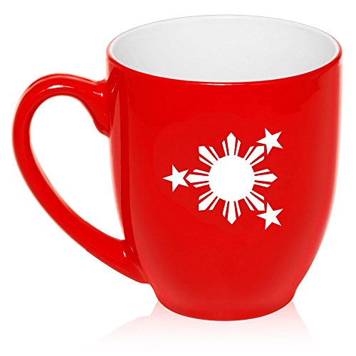 16 oz Large Bistro Mug Ceramic Coffee Tea Glass Cup Philippines Stars and Sun (Red)