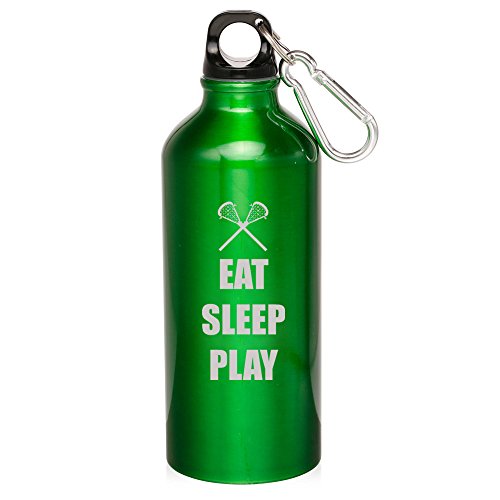 20oz Aluminum Sports Water Bottle Caribiner Clip Eat Sleep Play Lacrosse (Green)