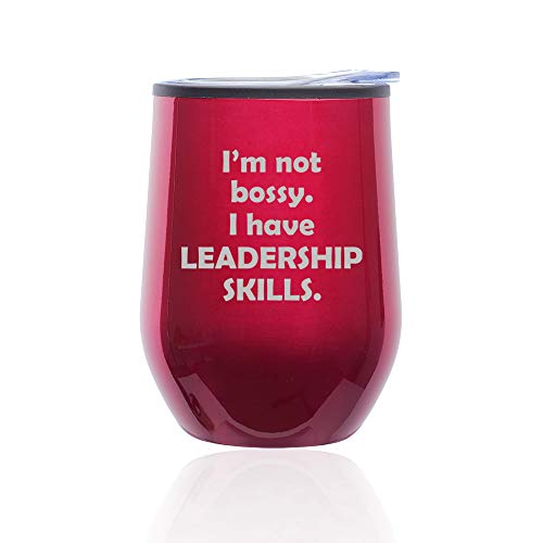 Stemless Wine Tumbler Coffee Travel Mug Glass With Lid Funny I'm Not Bossy. I Have Leadership Skills (Fuchsia)