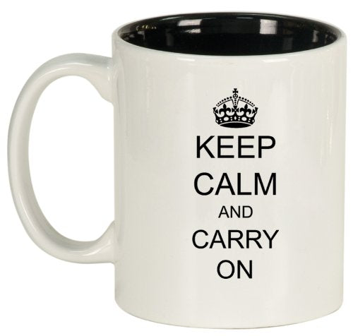 Keep Calm and Carry On Ceramic Coffee Tea Mug Cup White Black