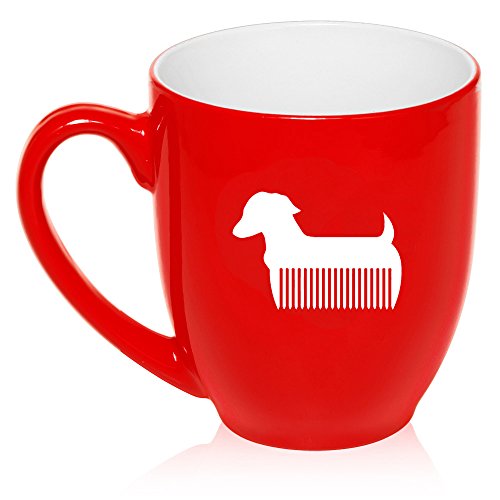 16 oz Large Bistro Mug Ceramic Coffee Tea Glass Cup Pet Dog Grooming Cat Groomer Salon (Red)