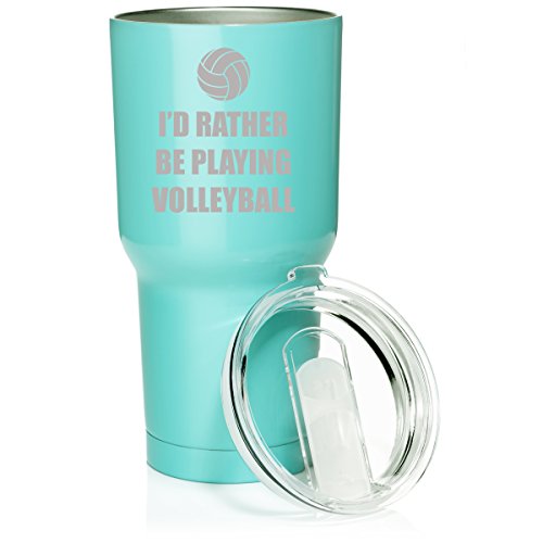 30 oz. Tumbler Stainless Steel Vacuum Insulated Travel Mug I'd Rather Be Playing Volleyball (Light Blue)