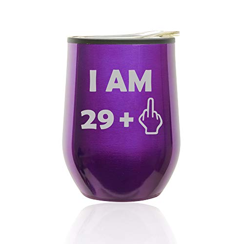 Stemless Wine Tumbler Coffee Travel Mug Glass With Lid 30th Birthday I Am 29 Plus Funny (Royal Purple)