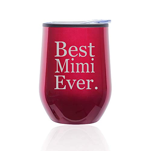 Stemless Wine Tumbler Coffee Travel Mug Glass With Lid Best Mimi Ever (Fuchsia)