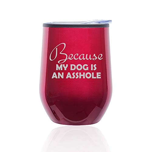 Stemless Wine Tumbler Coffee Travel Mug Glass With Lid Because My Dog Funny (Fuchsia)