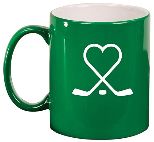 Ceramic Coffee Tea Mug Cup Hockey Sticks Heart Love (Green)