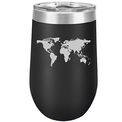 16 oz Double Wall Vacuum Insulated Stainless Steel Stemless Wine Tumbler Glass Coffee Travel Mug With Lid World Map