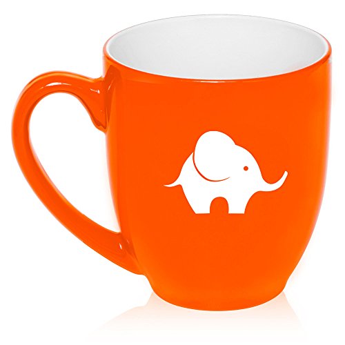 16 oz Large Bistro Mug Ceramic Coffee Tea Glass Cup Baby Elephant (Orange)