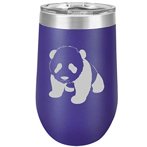 16 oz Double Wall Vacuum Insulated Stainless Steel Stemless Wine Tumbler Glass Coffee Travel Mug With Lid Baby Panda (Purple)