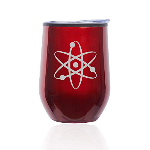 Stemless Wine Tumbler Coffee Travel Mug Glass With Lid Atom Science Atheist (Red)