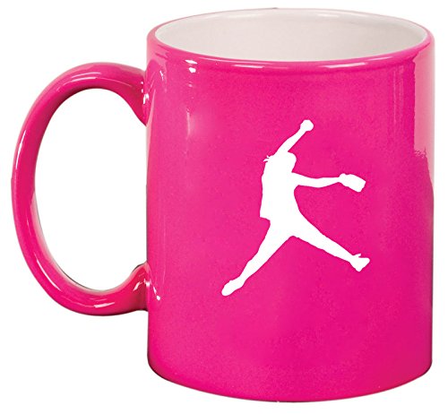 Ceramic Coffee Tea Mug Cup Female Softball Pitcher (Pink)