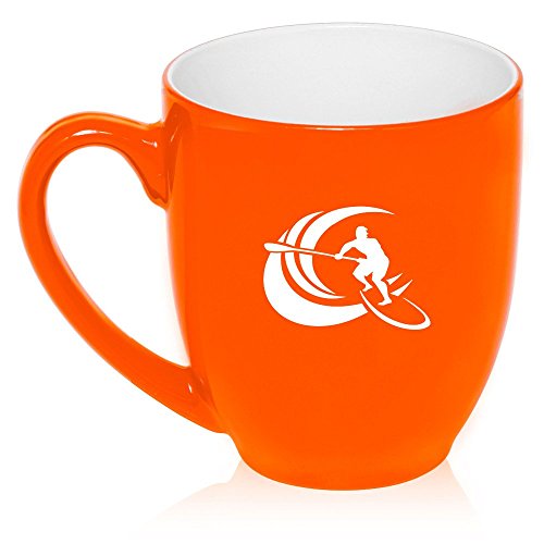 16 oz Large Bistro Mug Ceramic Coffee Tea Glass Cup Stand Up Paddle Board Surf (Orange)