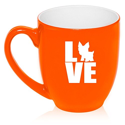 16 oz Large Bistro Mug Ceramic Coffee Tea Glass Cup Love Yorkie (Orange)