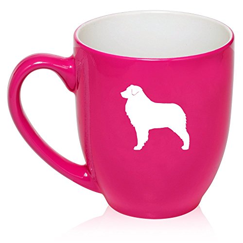 16 oz Large Bistro Mug Ceramic Coffee Tea Glass Cup Australian Shepherd (Hot Pink)