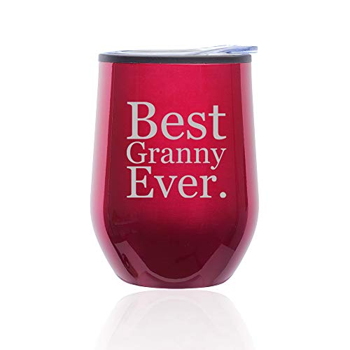 Stemless Wine Tumbler Coffee Travel Mug Glass With Lid Best Granny Ever (Fuchsia)