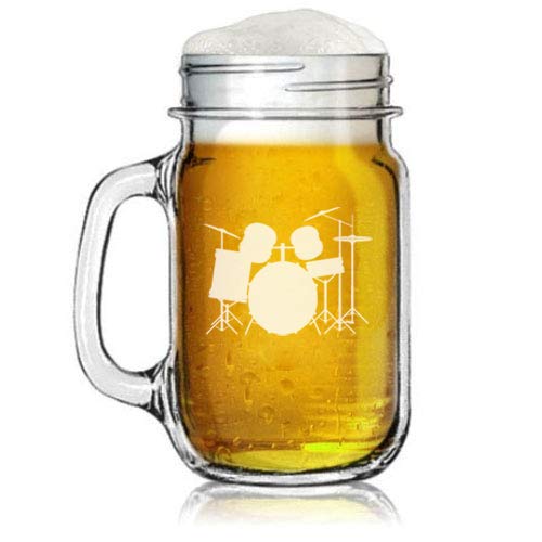 16oz Mason Jar Glass Mug w/Handle Drum Set