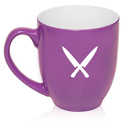 16 oz Large Bistro Mug Ceramic Coffee Tea Glass Cup Chef Knives (Purple)