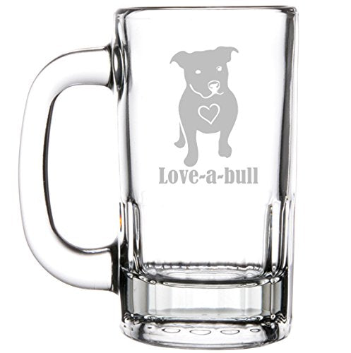 12oz Beer Mug Stein Glass Love-a-bull Pitbull Love