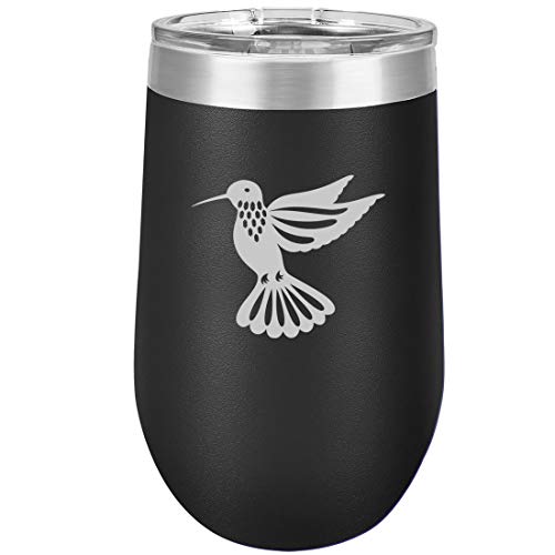 16 oz Double Wall Vacuum Insulated Stainless Steel Stemless Wine Tumbler Glass Coffee Travel Mug With Lid Hummingbird