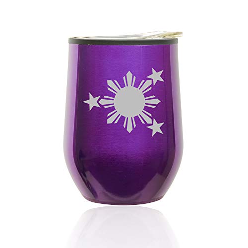 Stemless Wine Tumbler Coffee Travel Mug Glass With Lid Philippines Stars And Sun (Royal Purple)