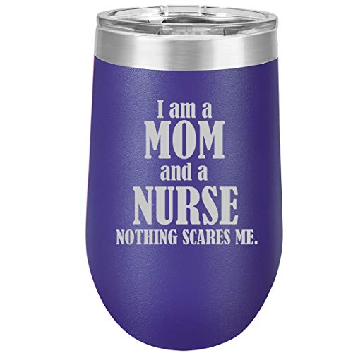 16 oz Double Wall Vacuum Insulated Stainless Steel Stemless Wine Tumbler Glass Coffee Travel Mug With Lid Nurse Mom Boss (Purple)