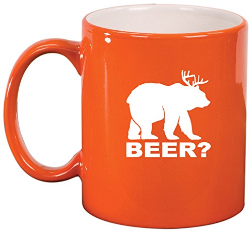 Ceramic Coffee Tea Mug Cup Deer + Bear = Beer Funny (Orange)