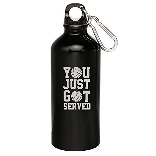 20oz Aluminum Sports Water Bottle Caribiner Clip You Just Got Served Volleyball (Black)