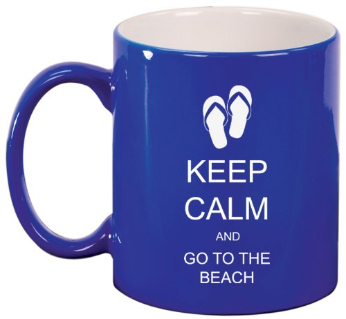 Keep Calm and Go to the Beach Flip Flops Ceramic Coffee Tea Mug Cup Blue