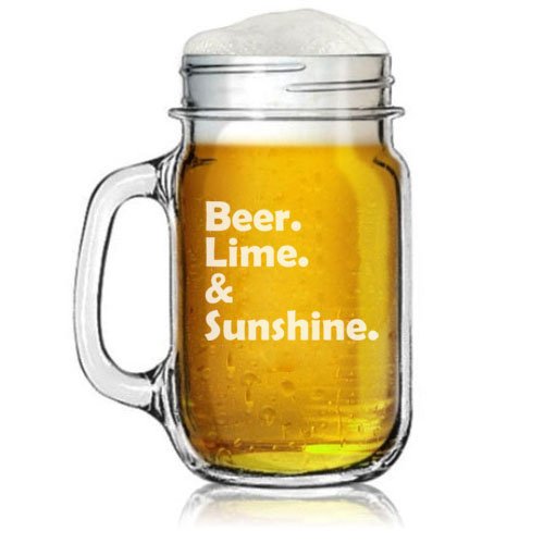 16oz Mason Jar Glass Mug w/ Handle Beer Lime & Sunshine