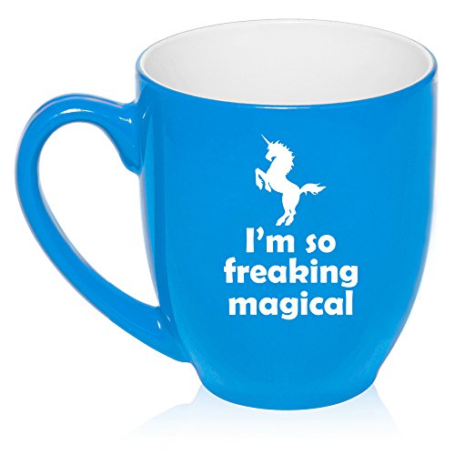 16 oz Large Bistro Mug Ceramic Coffee Tea Glass Cup I'm So Freaking Magical Unicorn (Light Blue)