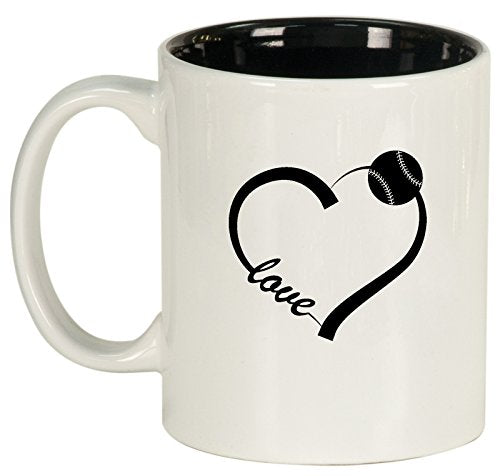 Ceramic Coffee Tea Mug Cup Love Heart Baseball Softball (White)