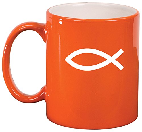 Ceramic Coffee Tea Mug Cup Christian Fish Symbol (Orange)