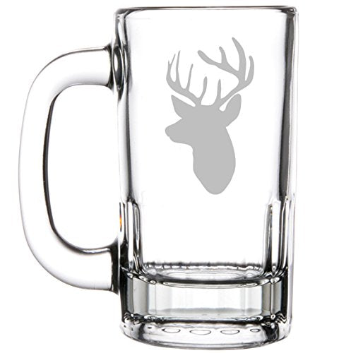 12oz Beer Mug Stein Glass Hunting Deer Head with Antlers