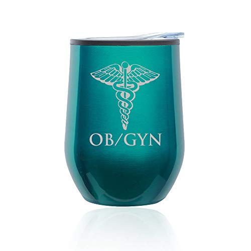 Stemless Wine Tumbler Coffee Travel Mug Glass With Lid OB GYN Obstetrics And Gynecology (Turquoise Teal)